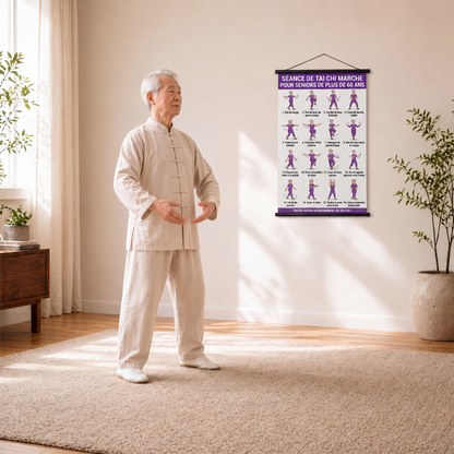 🧘 Poster Esercizi Tai Chi per Anziani – 60x40cm, 16 Movimenti Illustrati Passo-Passo, Testo Grande, Materiale Durevole – Stile A (In Piedi) o B (Seduti) 🏠❤️