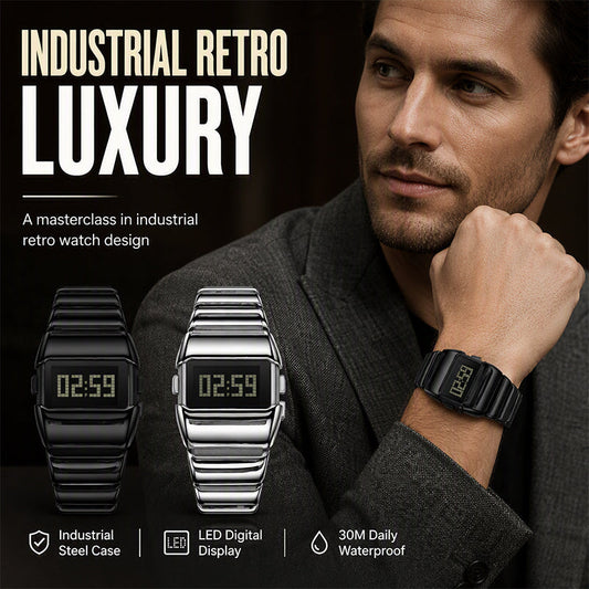 ⌚💎 Montre digitale de luxe pour homme – Métal poli effet miroir, affichage clair, le style bureau et soirée en un seul garde-temps, noir / argent-noir 🕶️🌃
