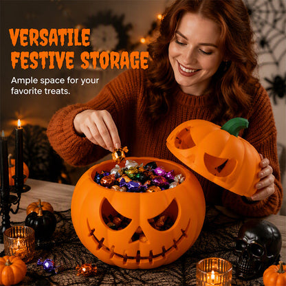 Decorazione di Halloween con zucca dagli occhi rossi